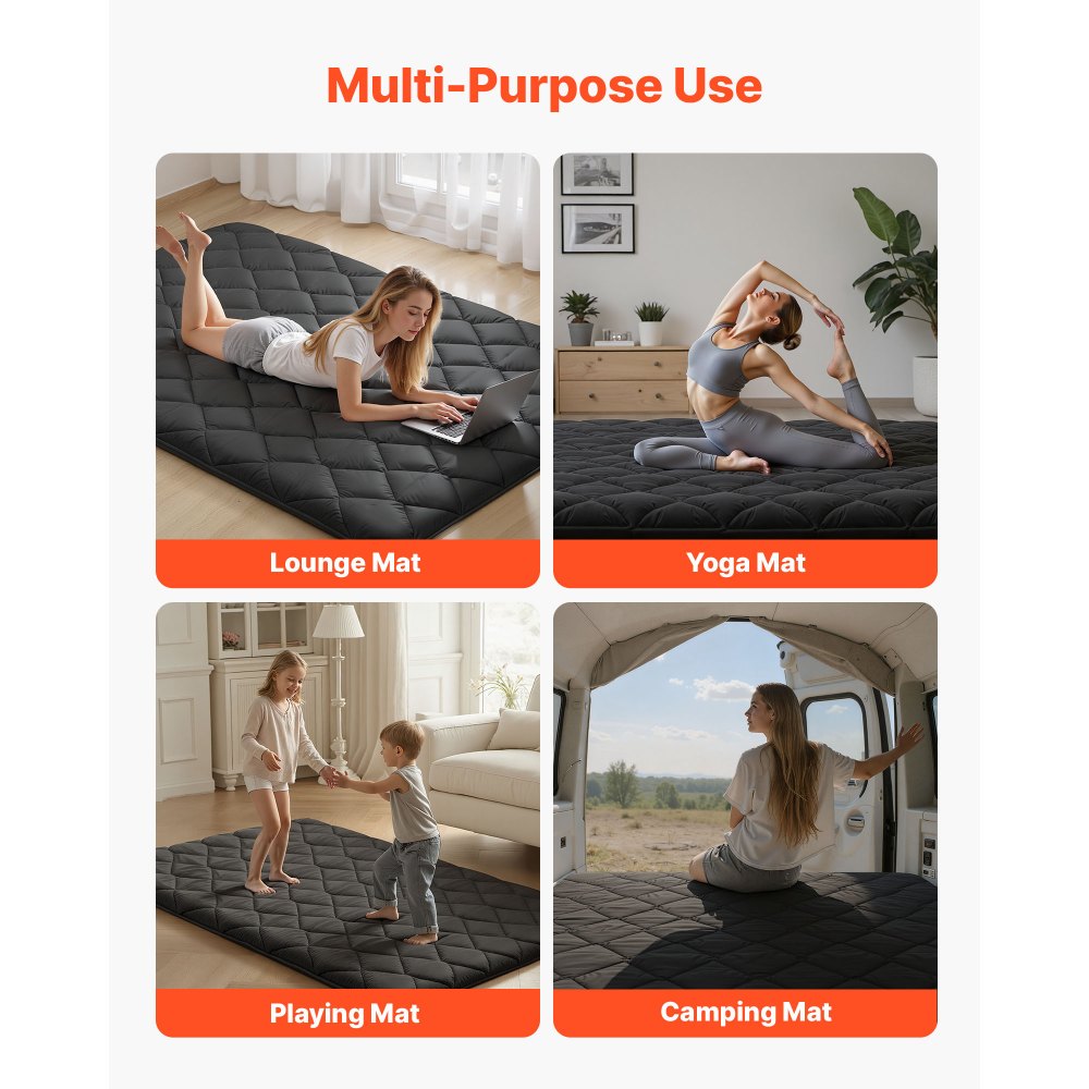 VEVOR Japanese Tatami Mat, Full Size Foldable Japanese Tatami Mattress, Futon Mattress with Storage Bag & Fastener, 9-Layer Floor Mat for Sleeping, Dormitory, Meditation, Yoga, 80 x 54 x 3.5 in, Black