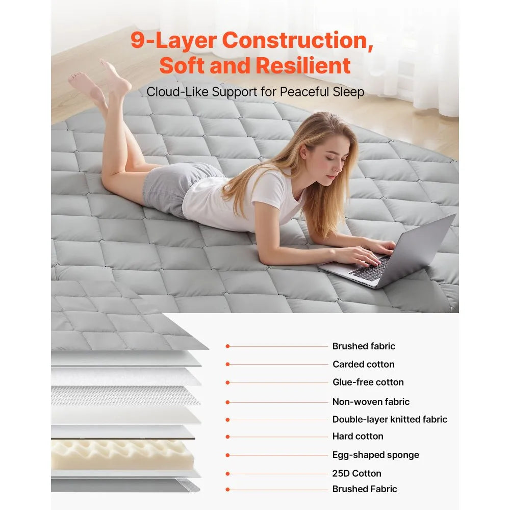 VEVOR Japanese Tatami Mat, Queen Size Foldable Japanese Tatami Mattress, Futon Mattress with Storage Bag & Fastener, 9-Layer Floor Mat for Sleeping, Dormitory, Meditation, Yoga, 80 x 60 x 2.5 in, Gray