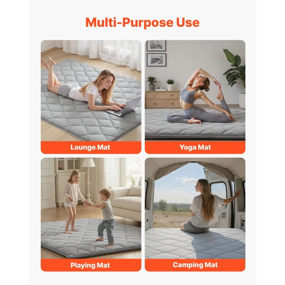 VEVOR Japanese Tatami Mat, Queen Size Foldable Japanese Tatami Mattress, Futon Mattress with Storage Bag & Fastener, 9-Layer Floor Mat for Sleeping, Dormitory, Meditation, Yoga, 80 x 60 x 2.5 in, Gray