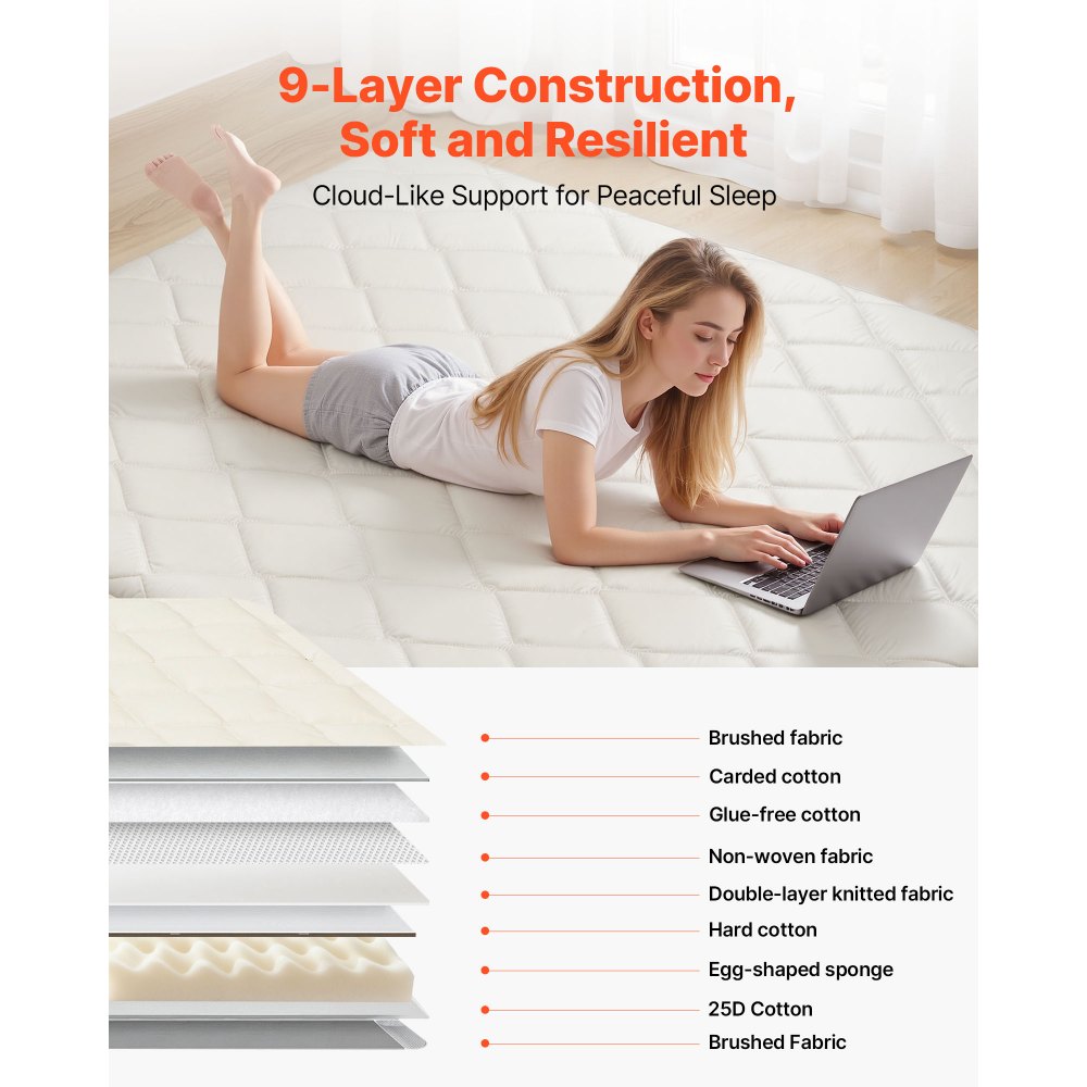 VEVOR Japanese Tatami Mat, Queen Size Foldable Japanese Tatami Mattress, Futon Mattress with Storage Bag & Fastener, 9-Layer Floor Mat for Sleeping, Dormitory, Meditation, Yoga, 80 x 60 x 2.5 in, White