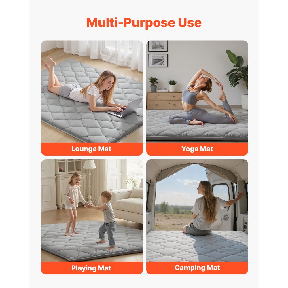 VEVOR Japanese Tatami Mat, Queen Size Foldable Japanese Tatami Mattress, Futon Mattress with Storage Bag & Fastener, 9-Layer Floor Mat for Sleeping, Dormitory, Meditation, Yoga, 80 x 60 x 3.5 in, Gray