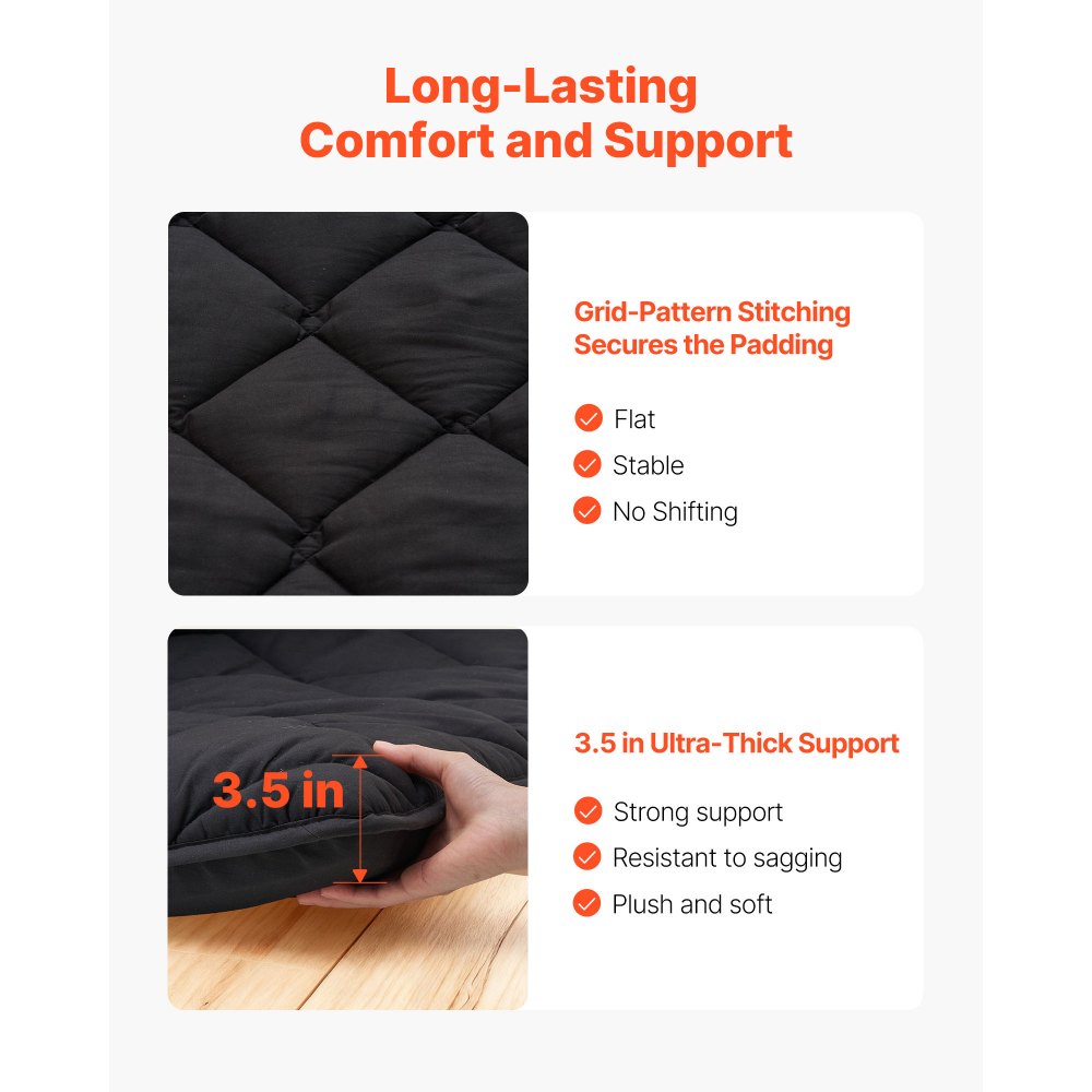 VEVOR Japanese Tatami Mat, Queen Size Foldable Japanese Tatami Mattress, Futon Mattress with Storage Bag & Fastener, 9-Layer Floor Mat for Sleeping, Dorm, Meditation, Yoga, 80 x 60 x 3.5 in, Black