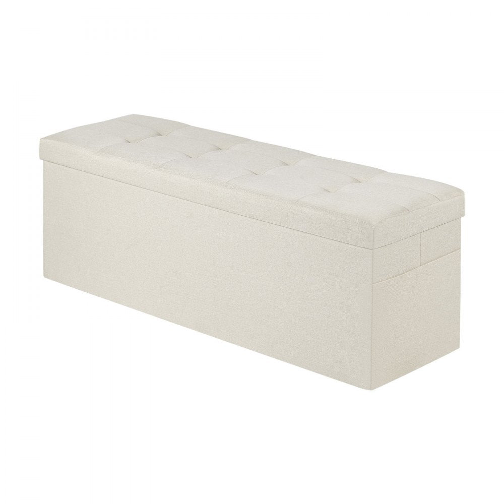 VEVOR Foldable Storage Ottoman Bench, End of Bed Bench with Side Bags, Folding Upholstered Storage Chest Supports 660 lbs, Linen Bed Ottoman with Large Space for Living Room, Bedroom, Entryway, Beige