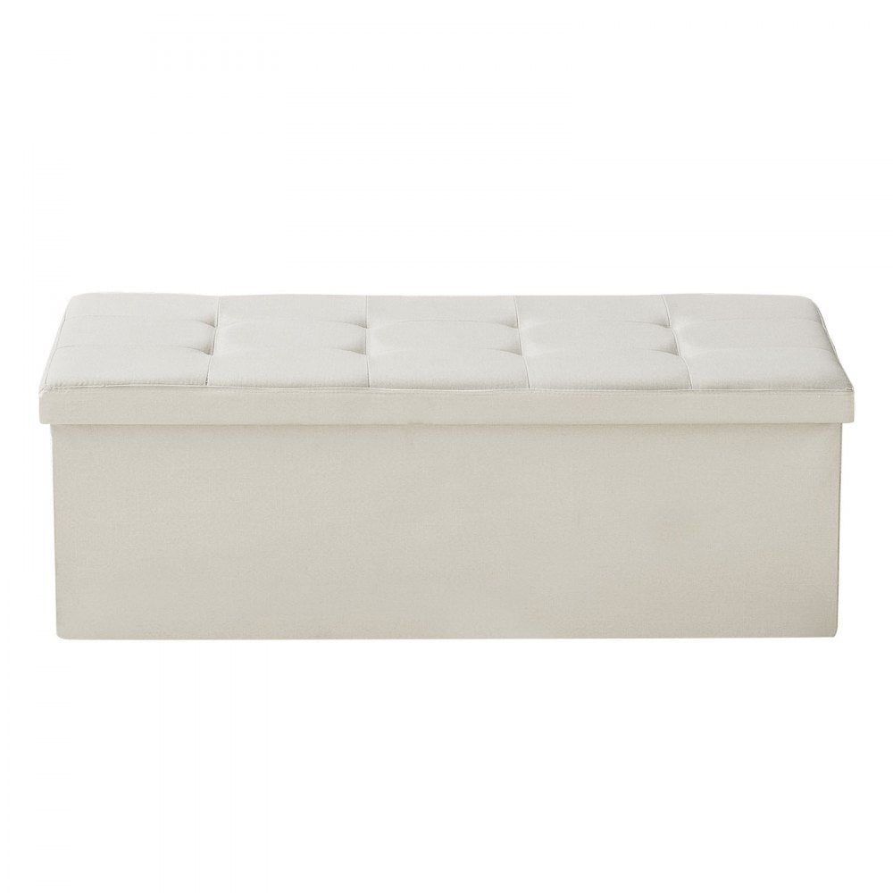 VEVOR Foldable Storage Ottoman Bench, End of Bed Bench with Side Bags, Folding Upholstered Storage Chest Supports 660 lbs, Linen Bed Ottoman with Large Space for Living Room, Bedroom, Entryway, Beige