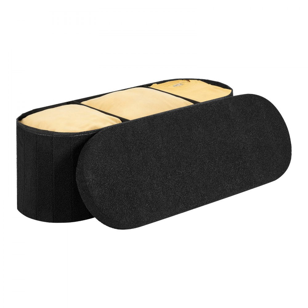 VEVOR Oval Storage Ottoman Bench, Foldable Teddy Fleece End of Bed Bench, Folding Upholstered Bed Ottoman Chest with Large Storage Space, Supports 660 lbs, for Living Room, Bedroom, Entryway, Black