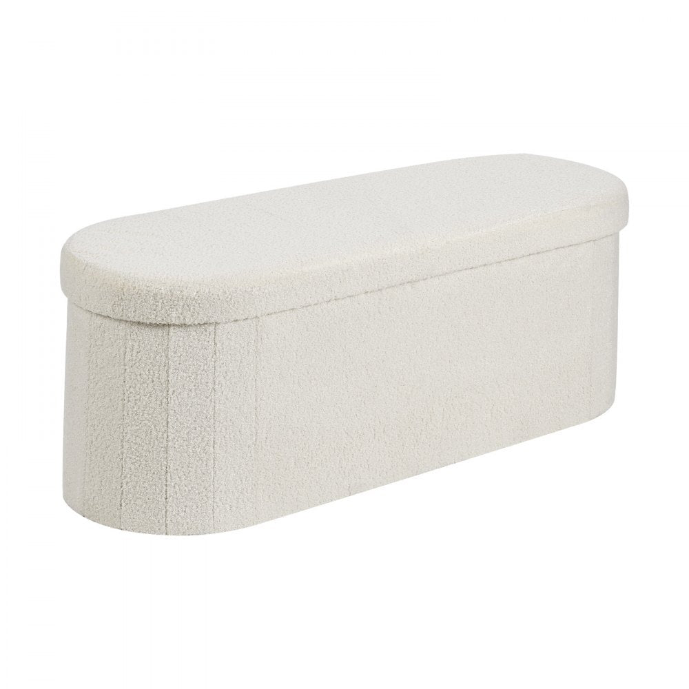 VEVOR Oval Storage Ottoman Bench, Foldable Teddy Fleece End of Bed Bench, Folding Upholstered Bed Ottoman Chest with Large Storage Space, Supports 660 lbs, for Living Room, Bedroom, Entryway, Beige