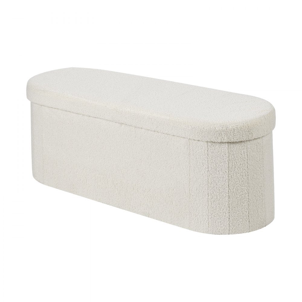 VEVOR Oval Storage Ottoman Bench, Foldable Teddy Fleece End of Bed Bench, Folding Upholstered Bed Ottoman Chest with Large Storage Space, Supports 660 lbs, for Living Room, Bedroom, Entryway, Beige