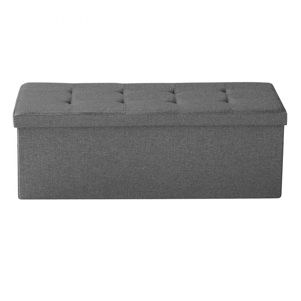 VEVOR Foldable Storage Ottoman Bench, End of Bed Bench with Side Bags, Folding Upholstered Storage Chest Supports 660 lbs, Linen Bed Ottoman with Large Space for Living Room, Bedroom, Entryway, Grey