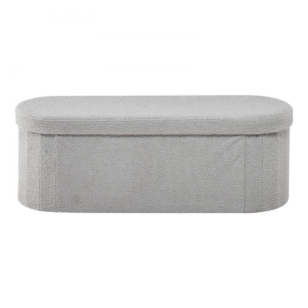 VEVOR Oval Storage Ottoman Bench, Foldable Teddy Fleece End of Bed Bench, Folding Upholstered Bed Ottoman Chest with Large Storage Space, Supports 660 lbs, for Living Room, Bedroom, Entryway, Grey