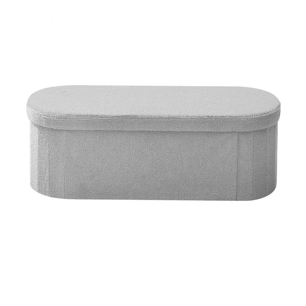 VEVOR Oval Storage Ottoman Bench, Foldable Teddy Fleece End of Bed Bench, Folding Upholstered Bed Ottoman Chest with Large Storage Space, Supports 660 lbs, for Living Room, Bedroom, Entryway, Grey