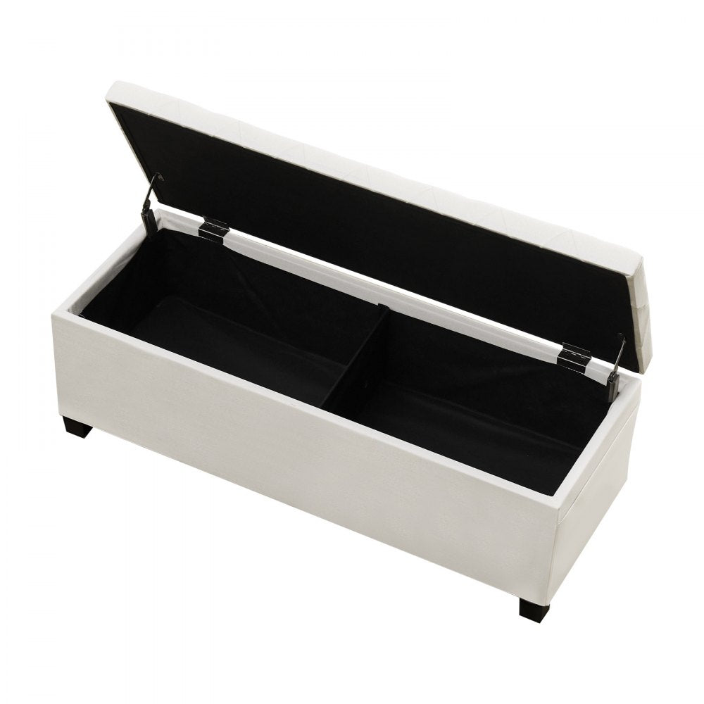 VEVOR Storage Ottoman Bench, Button-Tufted End of Bed Bench with Side Bags, Flip-up Upholstered Storage Chest with Metal Frame, Linen Bed Ottoman for Living Room, Bedroom, Entryway, Office, Beige