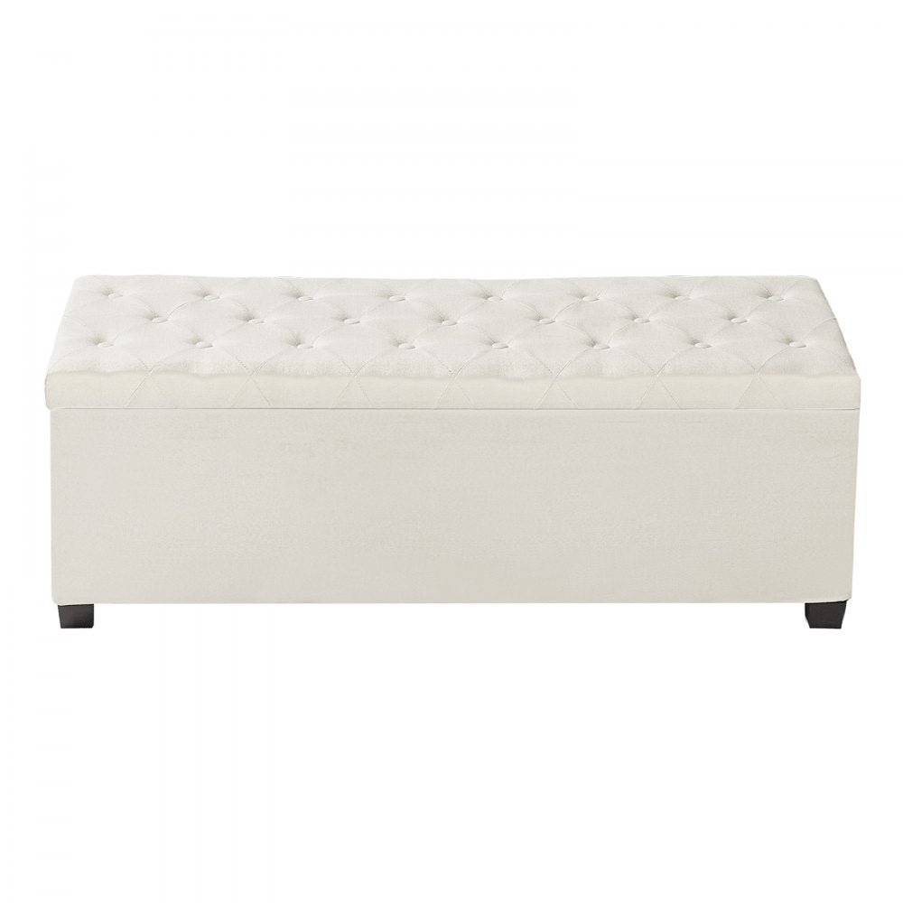 VEVOR Storage Ottoman Bench, Button-Tufted End of Bed Bench with Side Bags, Flip-up Upholstered Storage Chest with Metal Frame, Linen Bed Ottoman for Living Room, Bedroom, Entryway, Office, Beige