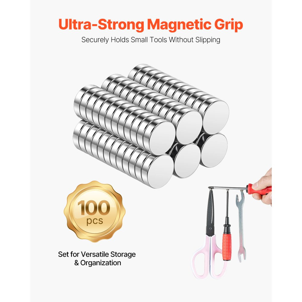 VEVOR Rare Earth Magnets, 100 Pcs Strong Round Small Neodymium Magnets Disc with Transparent Storage Box, for Whiteboard, Refrigerator, Cabinet, Dry Erase Board, Home, Kitchen, Office, School