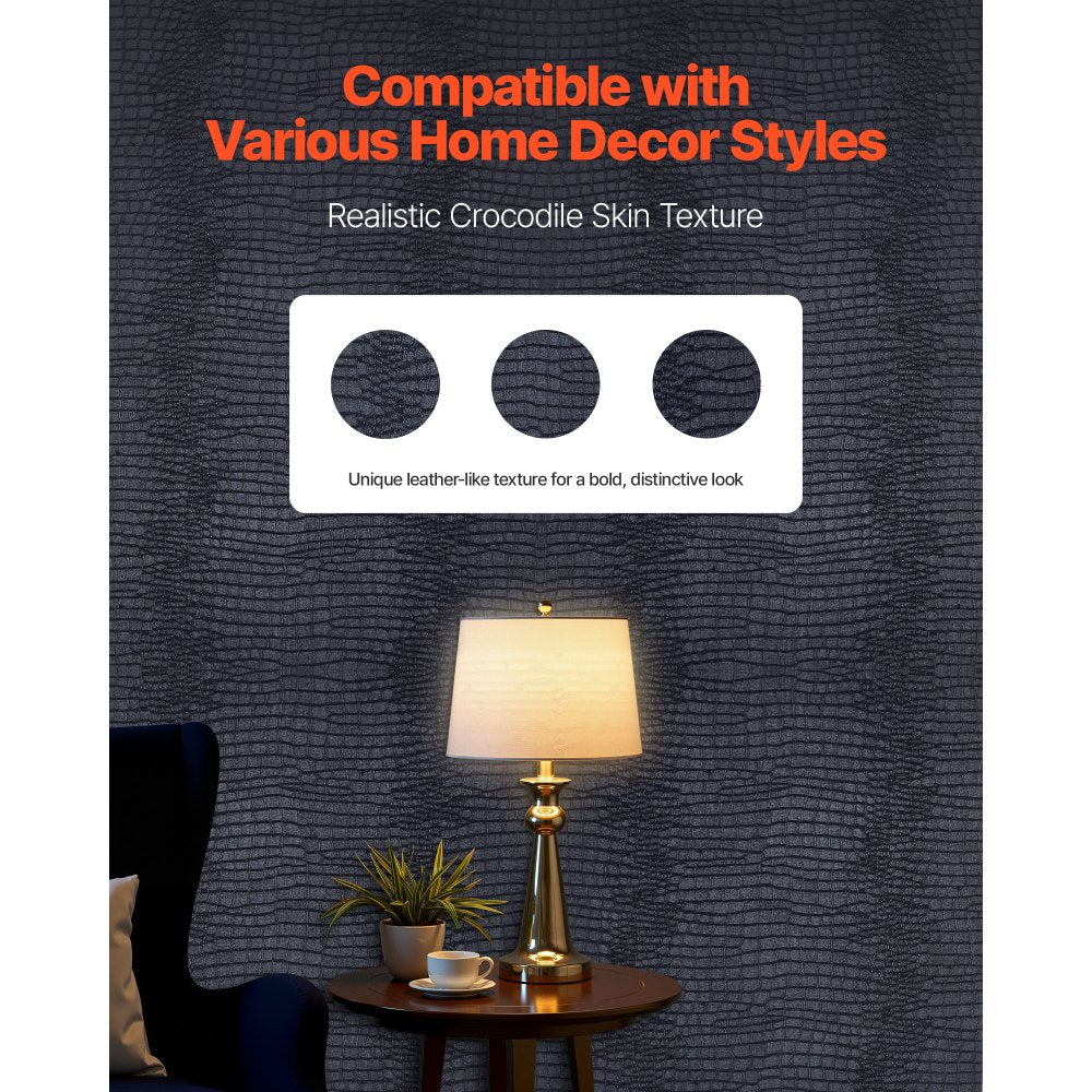 VEVOR Peel and Stick Wallpaper, 15.7 x 393.7 inch Contact Paper Black Cracked Texture Waterpoof Self Adhesive, Easy to Clean & Peel Wall Decorative Vinyl Roll for Bedroom Kitchen Bathroom Office