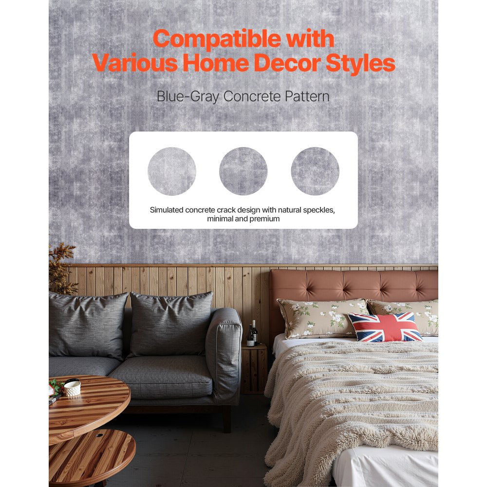 VEVOR Peel and Stick Wallpaper, 15.7 x 590.5 inch Contact Paper Waterpoof Self Adhesive, Easy to Clean Wall Decorative Vinyl Roll for Bedroom Kitchen Bathroom Office,Dark Gray Industrial Style