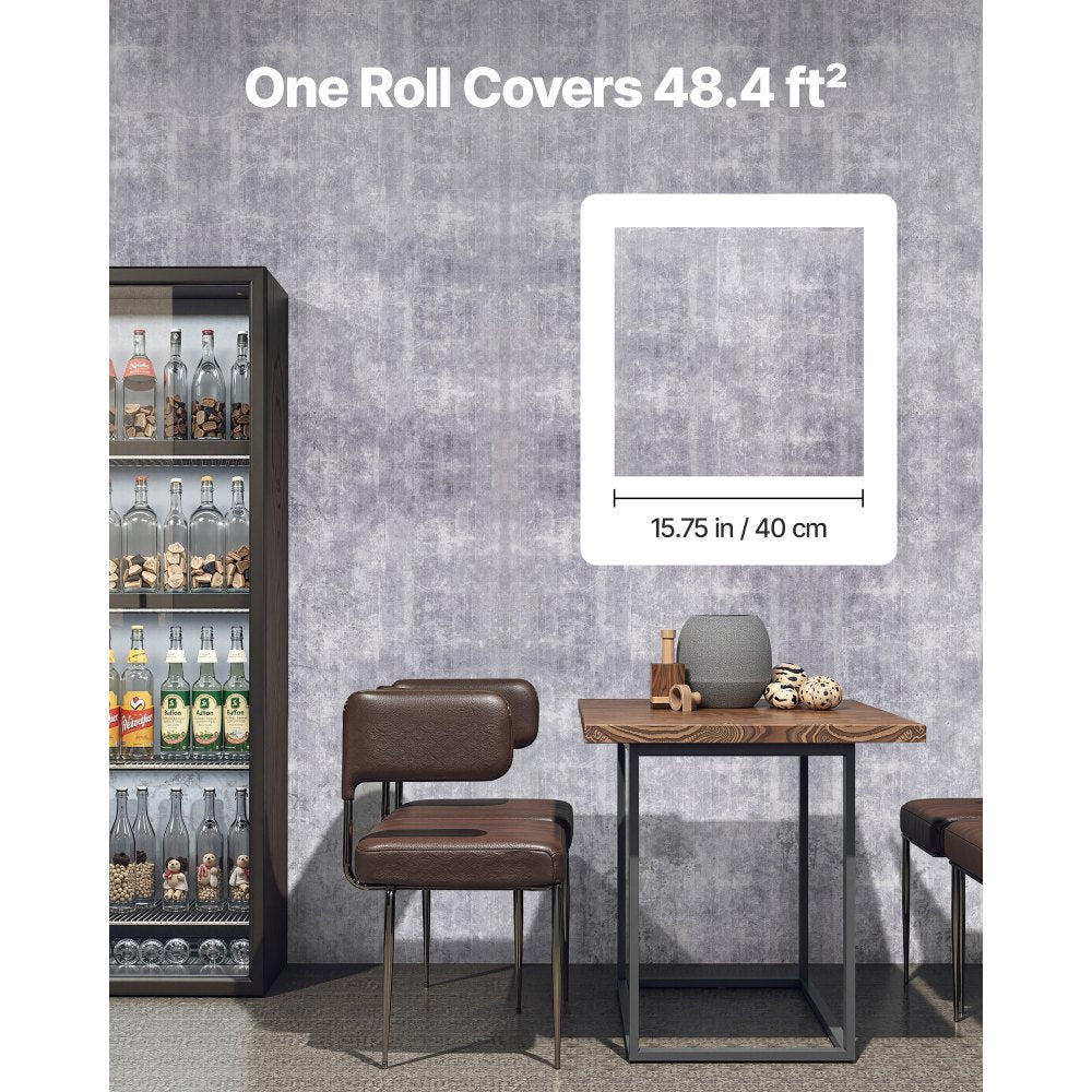 VEVOR Peel and Stick Wallpaper, 15.7 x 590.5 inch Contact Paper Waterpoof Self Adhesive, Easy to Clean Wall Decorative Vinyl Roll for Bedroom Kitchen Bathroom Office,Dark Gray Industrial Style