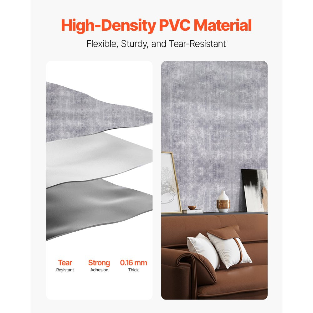 VEVOR Peel and Stick Wallpaper, 15.7 x 590.5 inch Contact Paper Waterpoof Self Adhesive, Easy to Clean Wall Decorative Vinyl Roll for Bedroom Kitchen Bathroom Office,Dark Gray Industrial Style