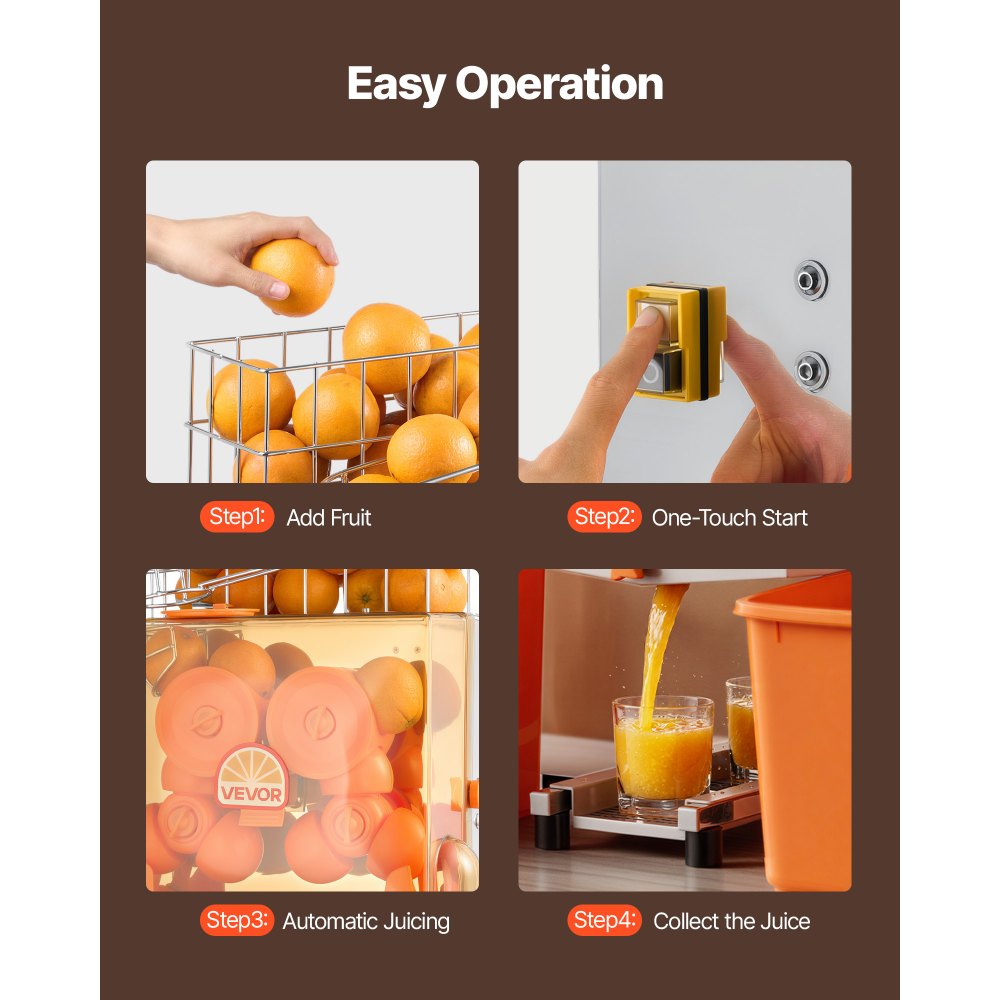 VEVOR Commercial Orange Juicer Machine, 120W Electric Orange Juice Press, Stainless Steel Orange Squeezer for 20 per Minute, Lemon Citrus Pomegranates Extractor with Peels Collecting Bucket