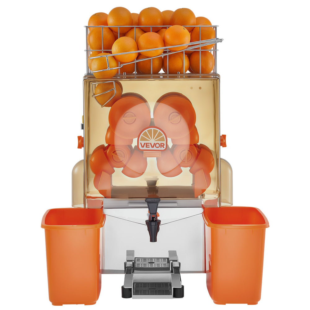 VEVOR Commercial Orange Juicer Machine, 120W Electric Orange Juice Press, Stainless Steel Orange Squeezer for 20 per Minute, Lemon Citrus Pomegranates Extractor with Water Tap, Peels Collecting Bucket