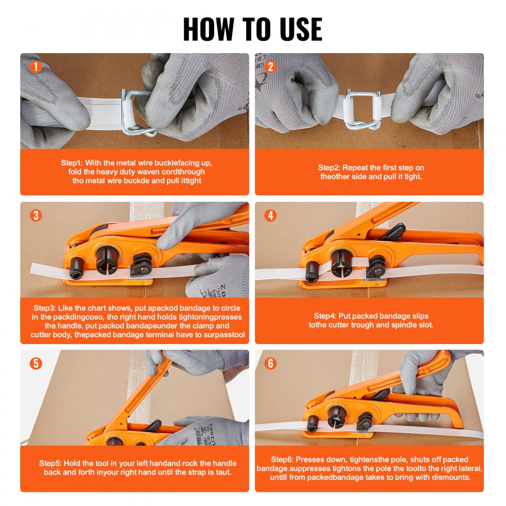 VEVOR Banding Strapping Kit with Strapping Tensioner Tool, 328 ft Length Woven Strapping Cord Band, 100 Metal Seals, Pallet Packaging Strapping Banding Kit, Banding Packaging Strapping for Packing