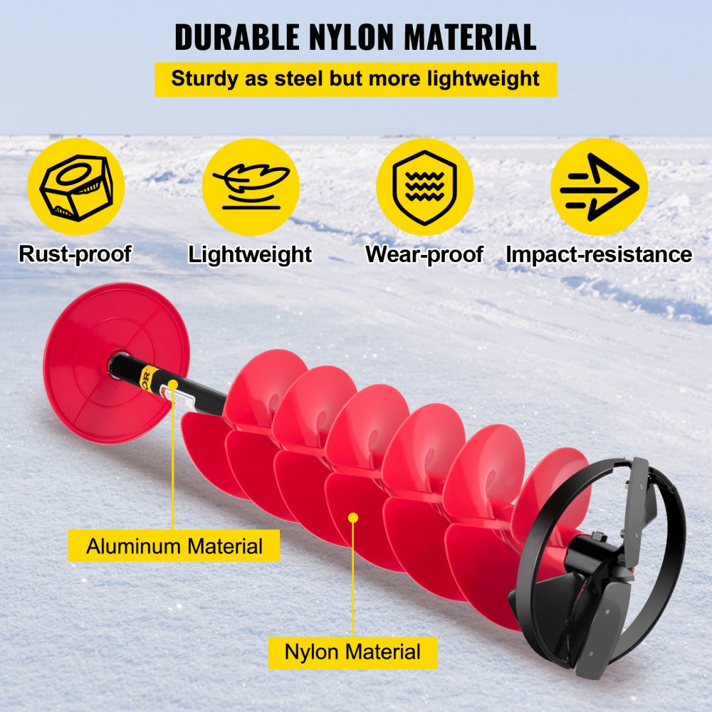 VEVOR Ice Drill Auger, 6\" Diameter Nylon Ice Auger, 39\" Length Ice Auger Bit,Auger Drill with 11.8\" Extension Rod,Auger Bit with Drill Adapter,Top Plate & Blade Guard for Ice Fishing Ice Burrowing