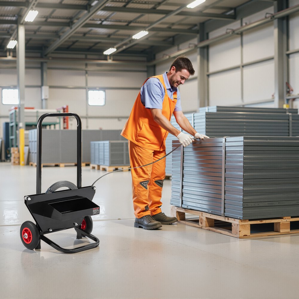 VEVOR Banding Strapping Cart, Fit for Steel Strapping Coils with 23.6 inches Core Outer Size, Heavy Duty Strapping Dispenser with Rubber Wheels, Suitable for Factory, Warehouse, Loading Area