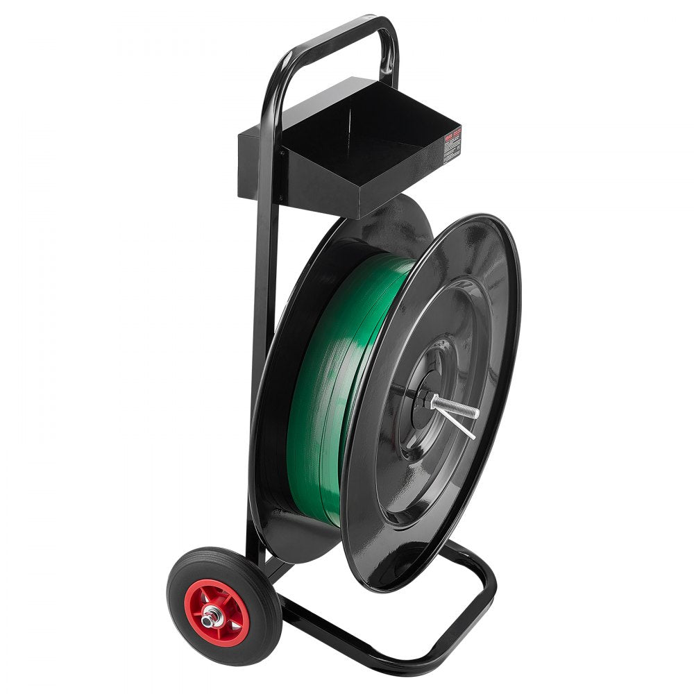 VEVOR Banding Strapping Cart, Fit for PET/PP/Polyester Strapping Coils with 8 or 16 in Core Size, Heavy Duty Strapping Dispenser Equipped with Upgrade Brake System, Built-in Spacious Tray for Tools