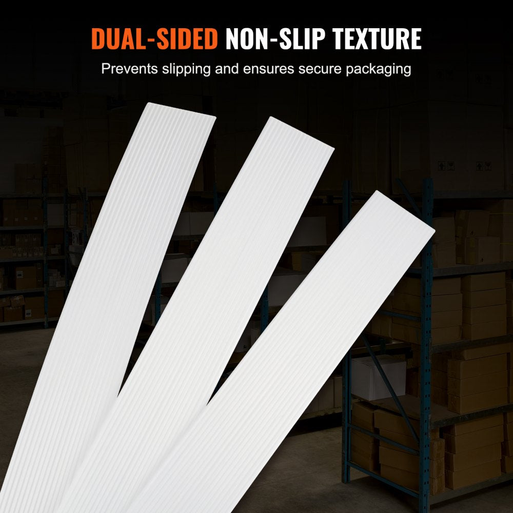 VEVOR Packaging Woven Cord Strapping Roll, 330' Length x 3/4" Width x 0.03" Thickness, 1763 lbs Break Strength, Heavy Duty Banding Pallet Strap Coil, Portable Strong Banding Packing Straps, White