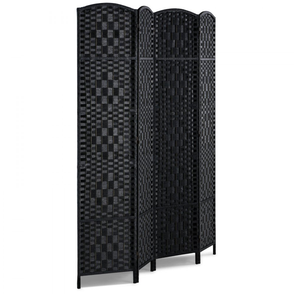 VEVOR 4 Panel Room Divider, Hand-Woven Folding Privacy Screens with Hinges, Portable and Freestanding Partition Room Dividers and Wall Divider for Room Separation, Black