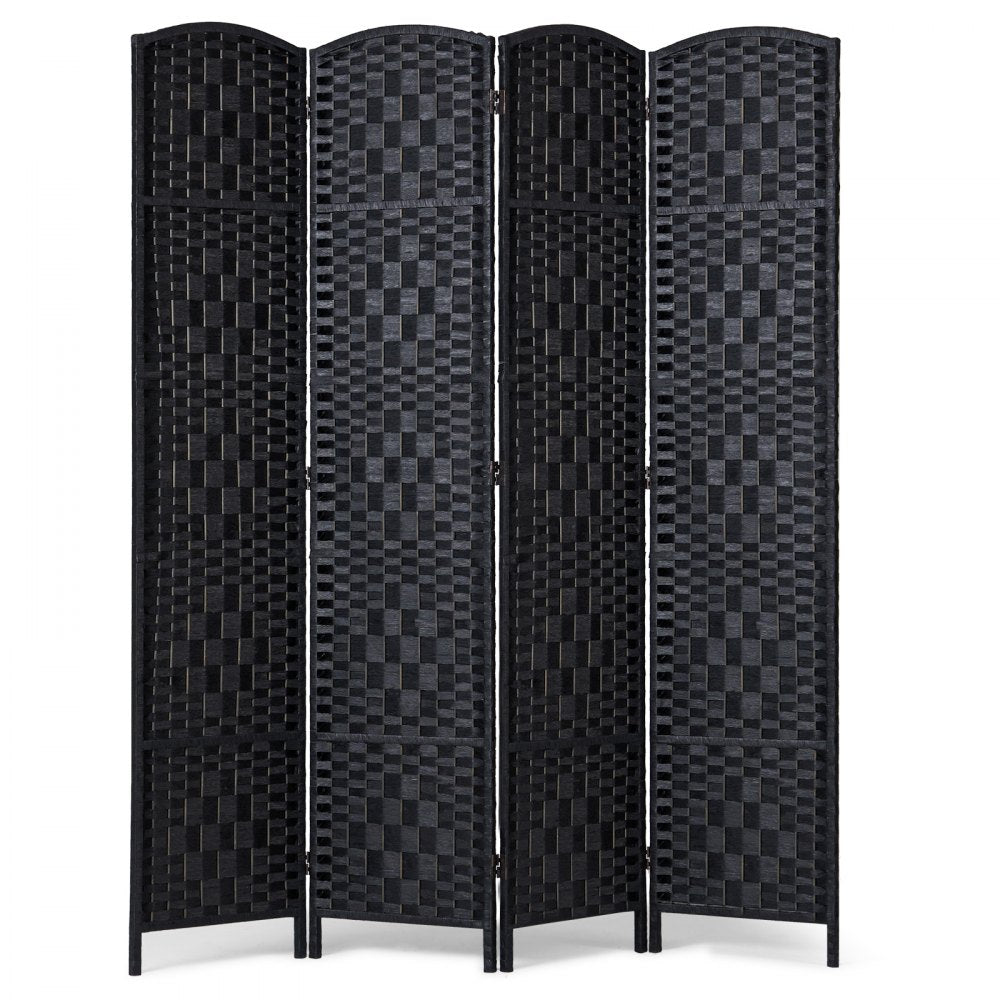 VEVOR 4 Panel Room Divider, Hand-Woven Folding Privacy Screens with Hinges, Portable and Freestanding Partition Room Dividers and Wall Divider for Room Separation, Black