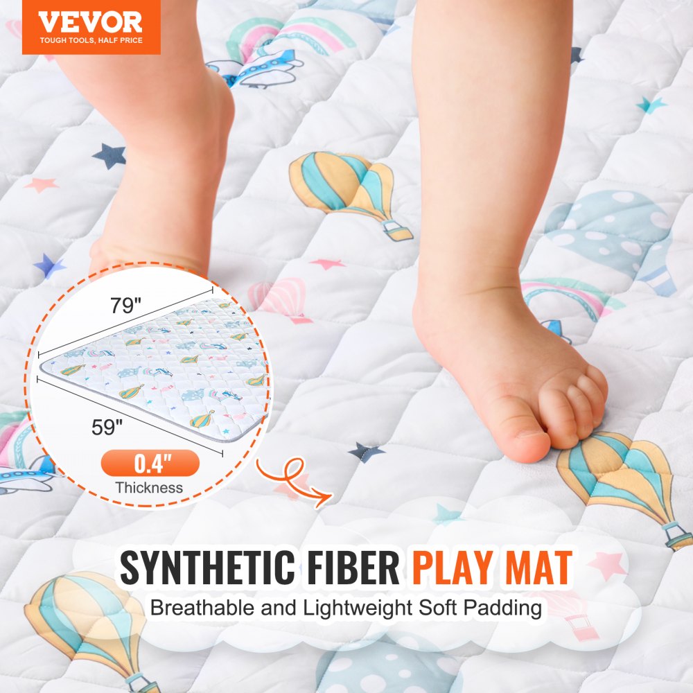 VEVOR Baby Play Mat, 59""x79"" Baby Crawling Mat, Non-Slip One-Piece Soft Baby Playmat, Foldable Floor Mat, Waterproof Activity Playmats for Babies,Toddlers, Infants, Machine Washable, Play & Tummy Time
