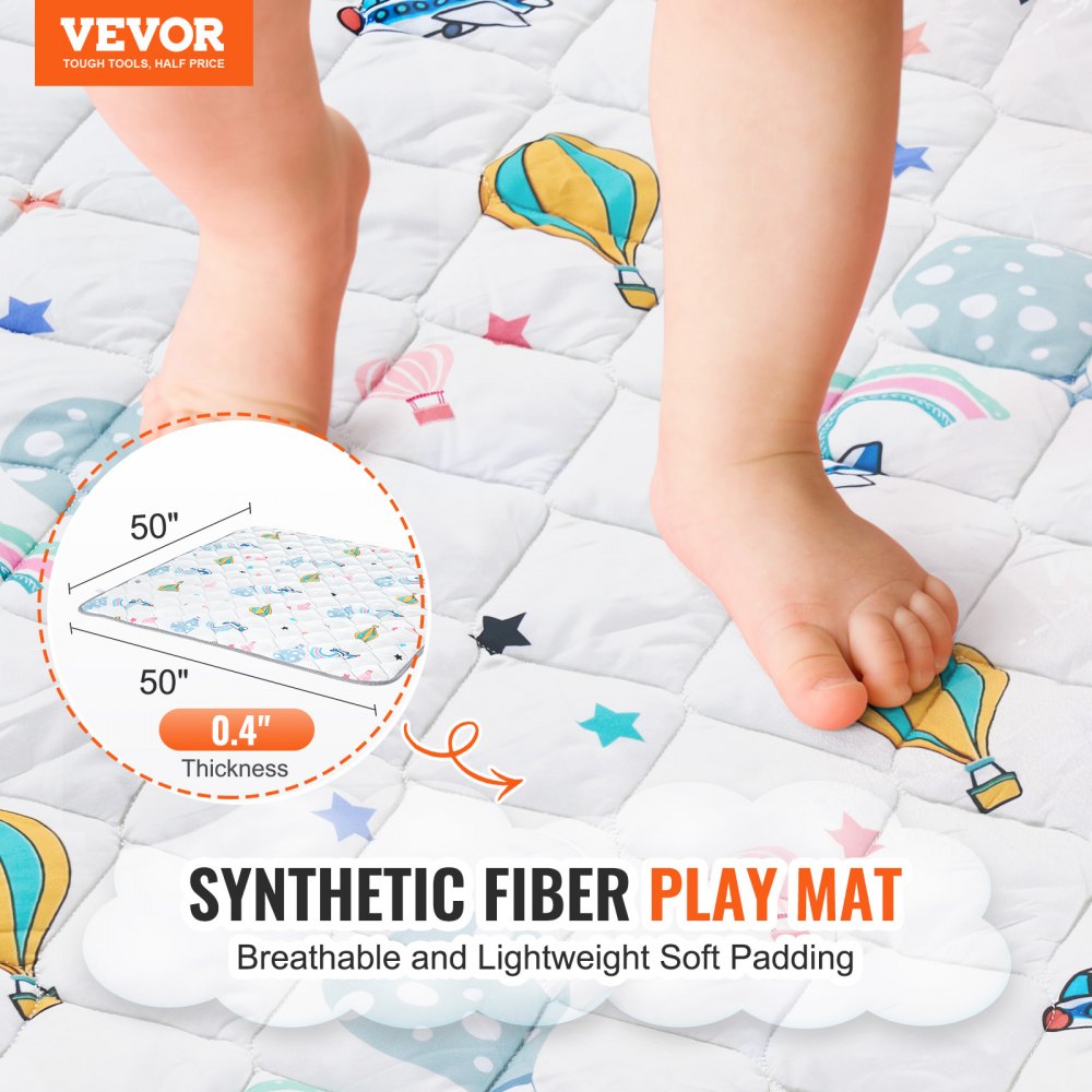 VEVOR Baby Play Mat, 50""x50"" Baby Crawling Mat, Non-Slip One-Piece Soft Baby Playmat, Foldable Floor Mat, Waterproof Activity Playmats for Babies,Toddlers, Infants, Machine Washable, Play & Tummy Time