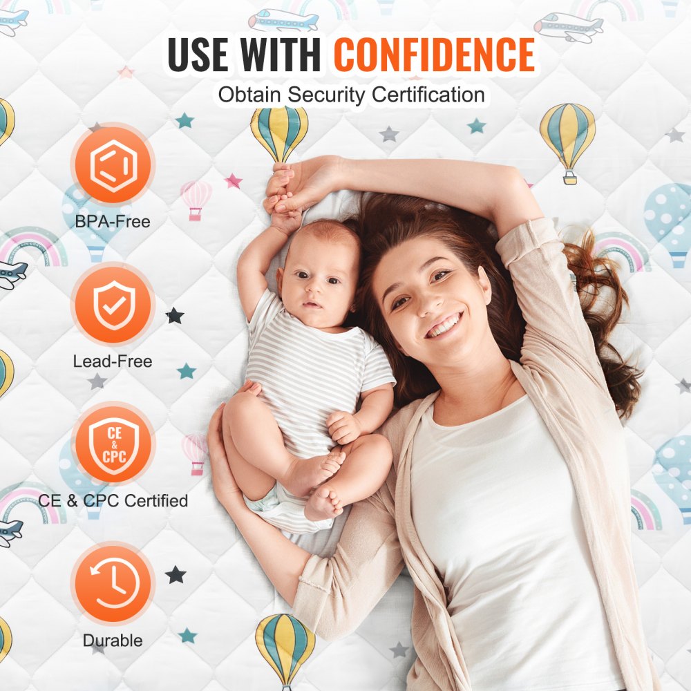 VEVOR Baby Play Mat, 50""x50"" Baby Crawling Mat, Non-Slip One-Piece Soft Baby Playmat, Foldable Floor Mat, Waterproof Activity Playmats for Babies,Toddlers, Infants, Machine Washable, Play & Tummy Time