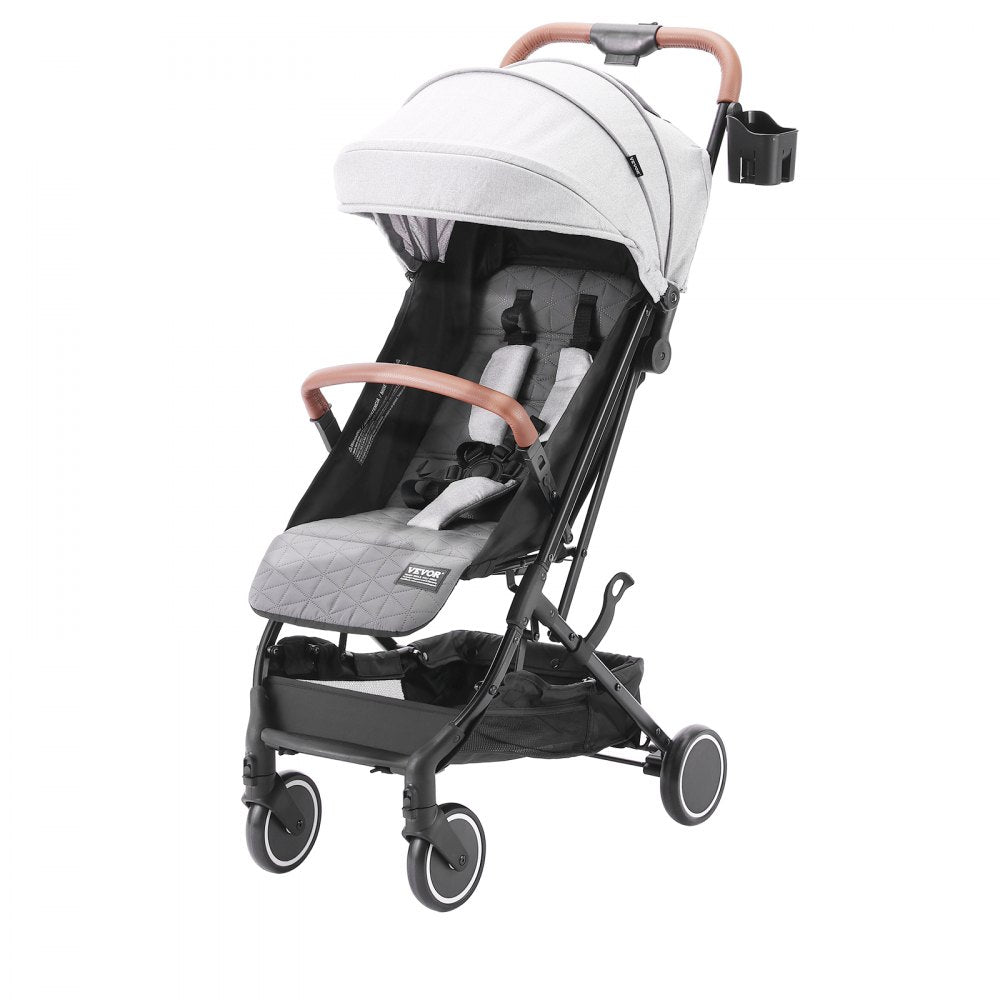 VEVOR Standard Baby Infant Stroller, Toddler Stroller with 95°-150° Adjustable Backrest & & 0/90°Adjustable Footrest & One-click Folding, Newborn Stroller with Cup Holder and Carry Bag, Light Grey