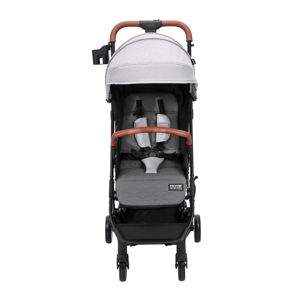 VEVOR Standard Baby Infant Stroller, Toddler Stroller with 95°-150° Adjustable Backrest & & 0/90°Adjustable Footrest & One-click Folding, Newborn Stroller with Cup Holder and Carry Bag, Light Grey