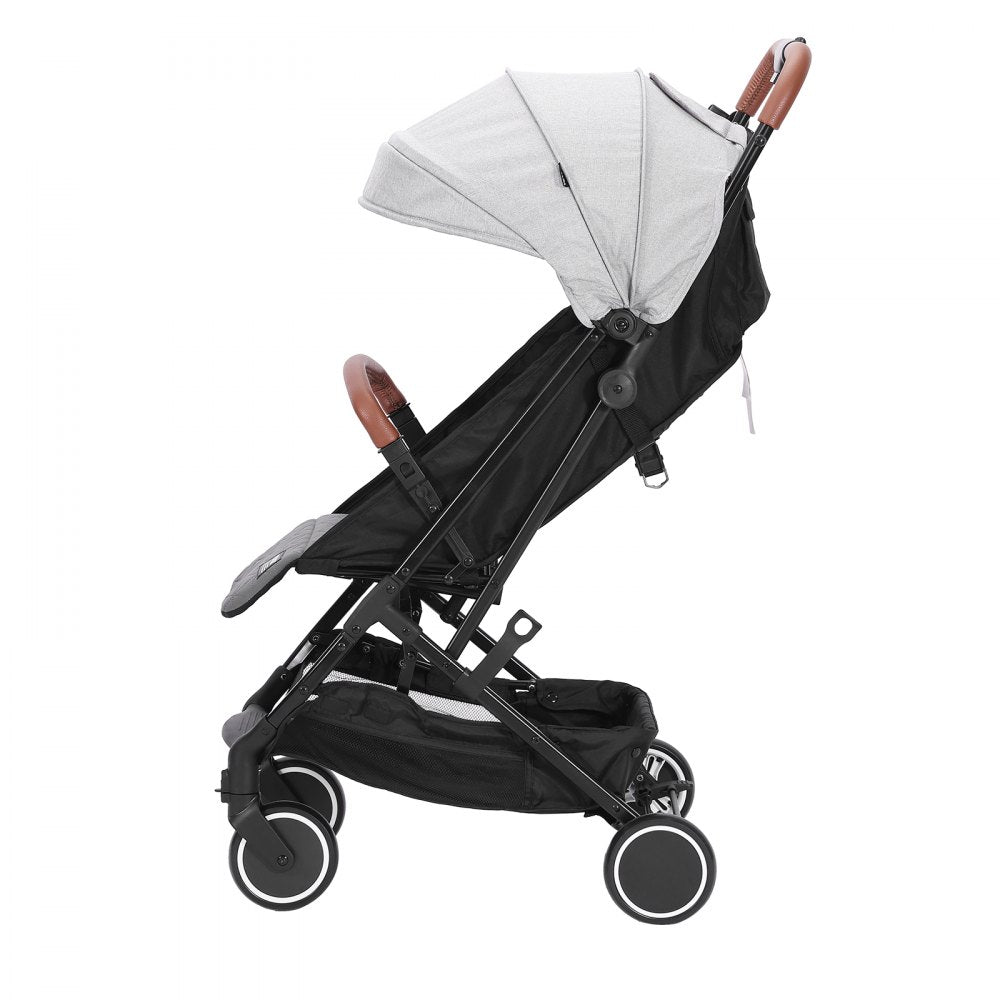 VEVOR Standard Baby Infant Stroller, Toddler Stroller with 95°-150° Adjustable Backrest & & 0/90°Adjustable Footrest & One-click Folding, Newborn Stroller with Cup Holder and Carry Bag, Light Grey