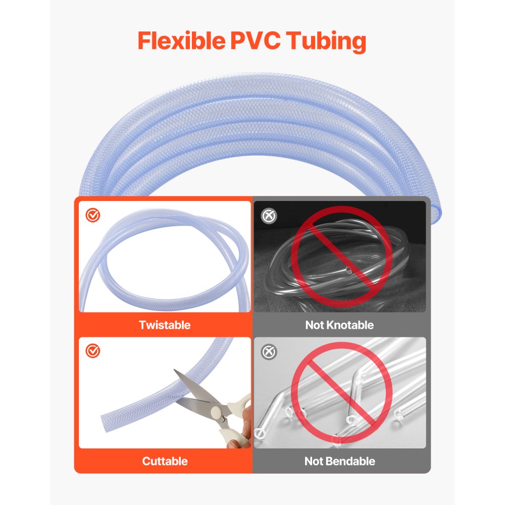 VEVOR Braided Clear Vinyl Tubing, 3/4" ID x 19/20" OD, 10FT Plastic PVC Tubing, Flexible and Cuttable Clear Hose, 1/10 in Wall Thickness, High-strength PVC Material for Aquarium Irrigation Swimming