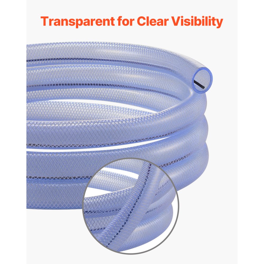 VEVOR Braided Clear Vinyl Tubing, 3/4" ID x 19/20" OD, 10FT Plastic PVC Tubing, Flexible and Cuttable Clear Hose, 1/10 in Wall Thickness, High-strength PVC Material for Aquarium Irrigation Swimming