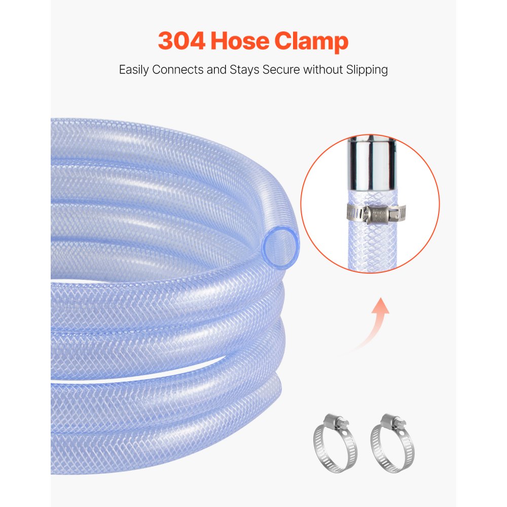 VEVOR Braided Clear Vinyl Tubing, 3/4" ID x 19/20" OD, 10FT Plastic PVC Tubing, Flexible and Cuttable Clear Hose, 1/10 in Wall Thickness, High-strength PVC Material for Aquarium Irrigation Swimming