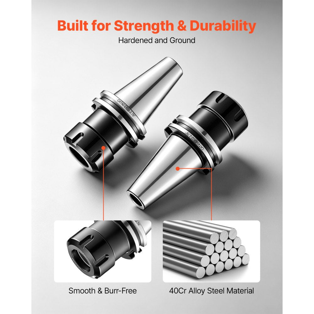 VEVOR CAT40 Collet Holder ER32 5 Piece Precision Spring Collet Chuck Set, for Milling Machine Drill Presses, 4000 RPM Max Speed, CAT40 Tool Holder Spring Collet with 0.0004" TIR, Labeled Storage Box