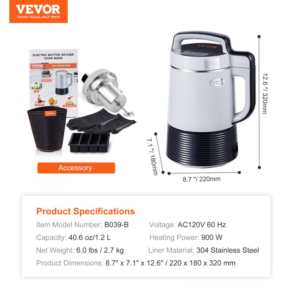 VEVOR Butter Maker Machine, 6 Functions Herbal Infuser, Magic Butter Machine & Oil Infusion Machine with Customizable Temperature And Time, Herbal Recipe Book & All Accessories Included