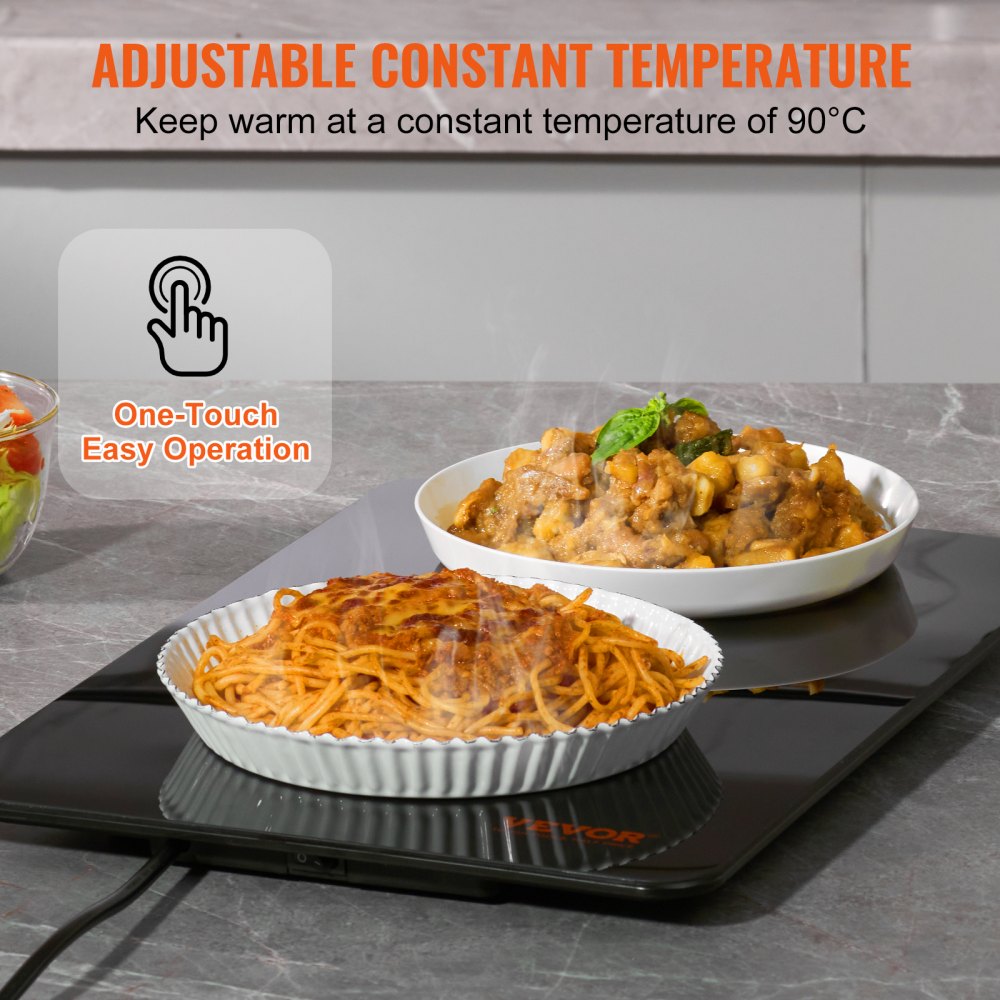 VEVOR Electric Warming Tray, 16.5" x 11" Portable Tempered Glass Heating Tray with Temperature Range (65-90℃), Perfect for Dinner, Catering, House, Parties, Events, Entertaining and Holiday, Black