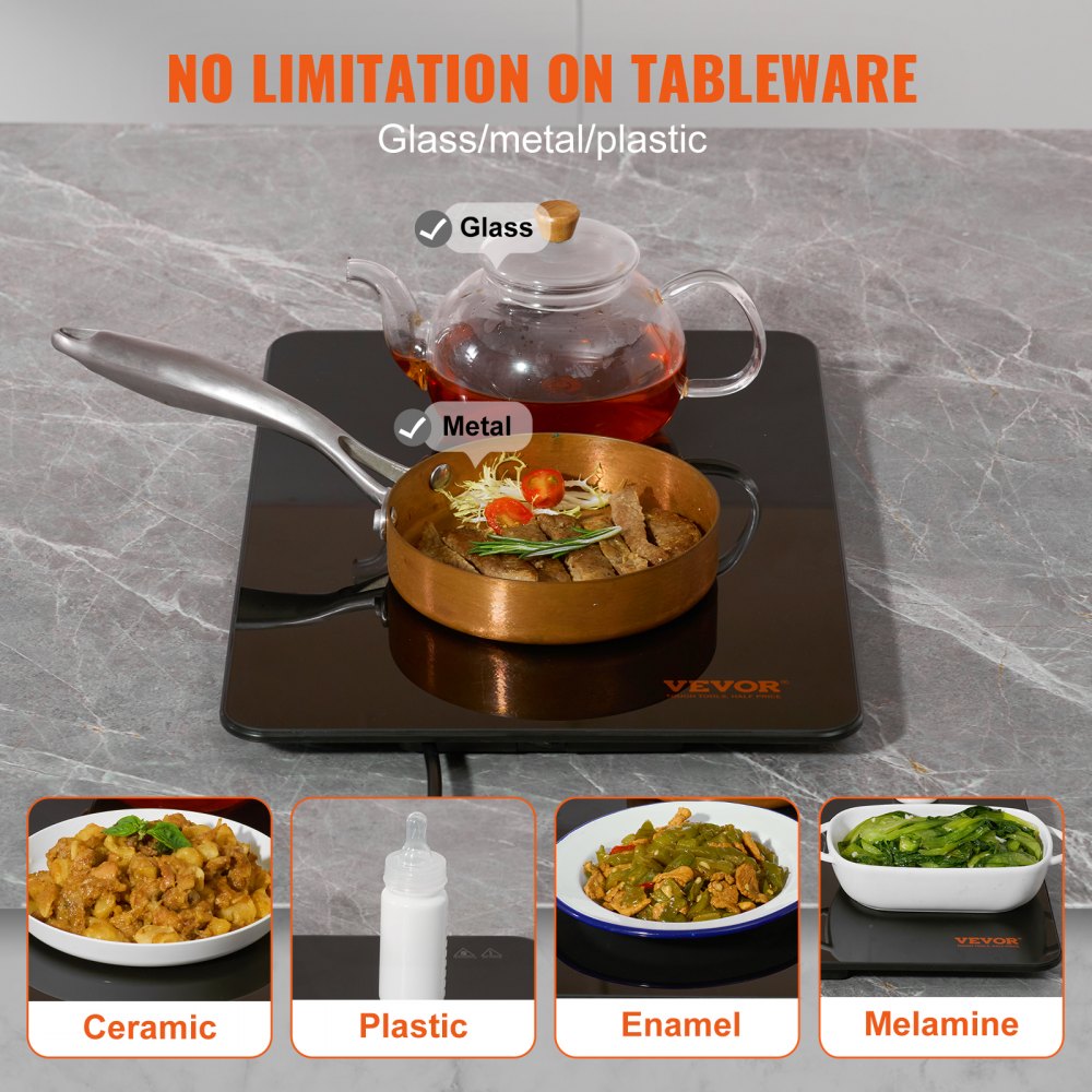 VEVOR Electric Warming Tray, 16.5" x 11" Portable Tempered Glass Heating Tray with Temperature Range (65-90℃), Perfect for Dinner, Catering, House, Parties, Events, Entertaining and Holiday, Black