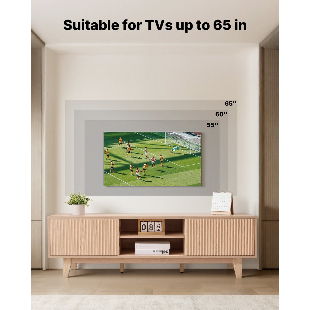 VEVOR TV Stand, Boho Entertainment Center for TVs up to 59 in, 350 lbs Load Capacity, TV Media Console Table with Adjustable Open Storage Shelves & Sliding Door for Living Room, Bedroom, Burlywood
