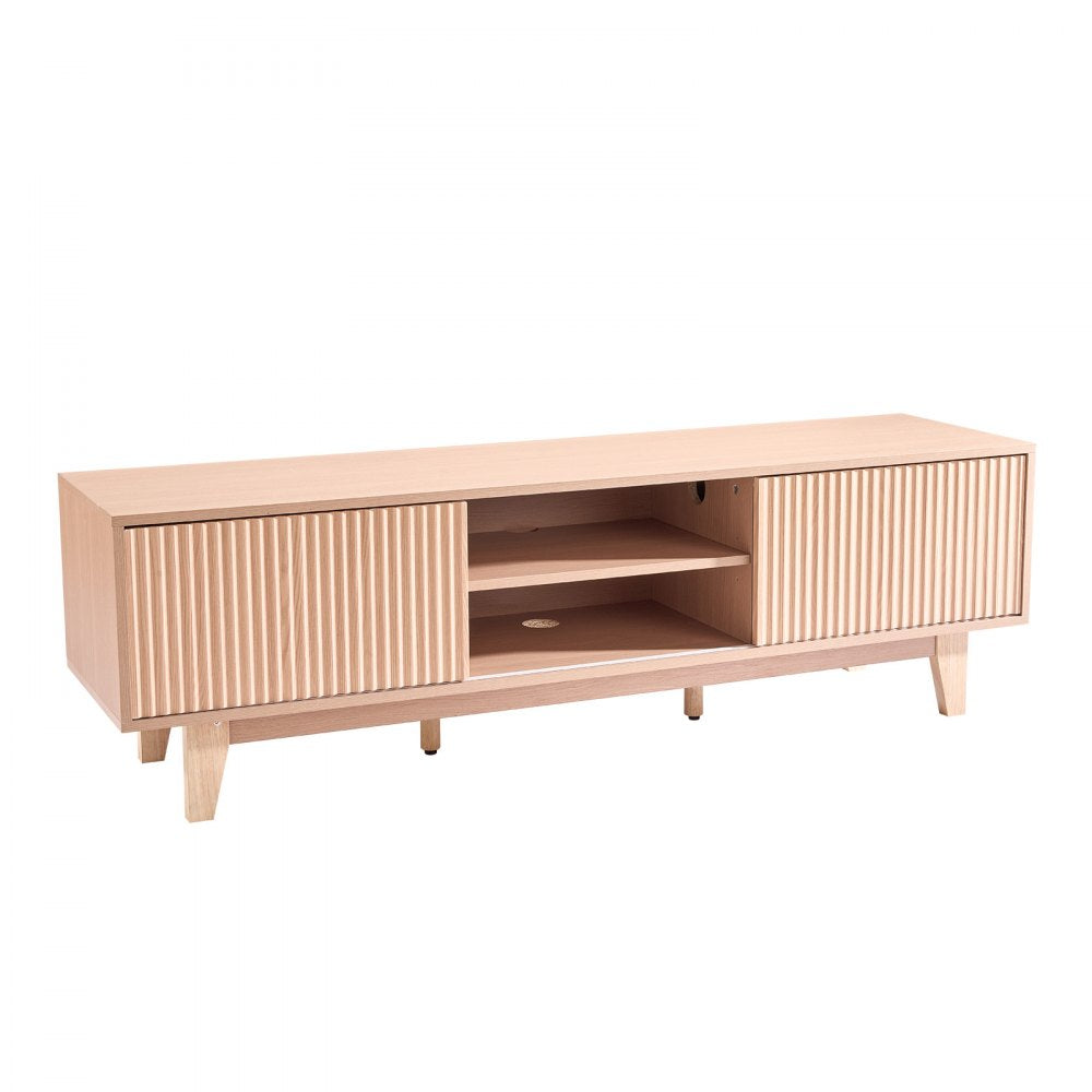 VEVOR TV Stand, Boho Entertainment Center for TVs up to 59 in, 350 lbs Load Capacity, TV Media Console Table with Adjustable Open Storage Shelves & Sliding Door for Living Room, Bedroom, Burlywood