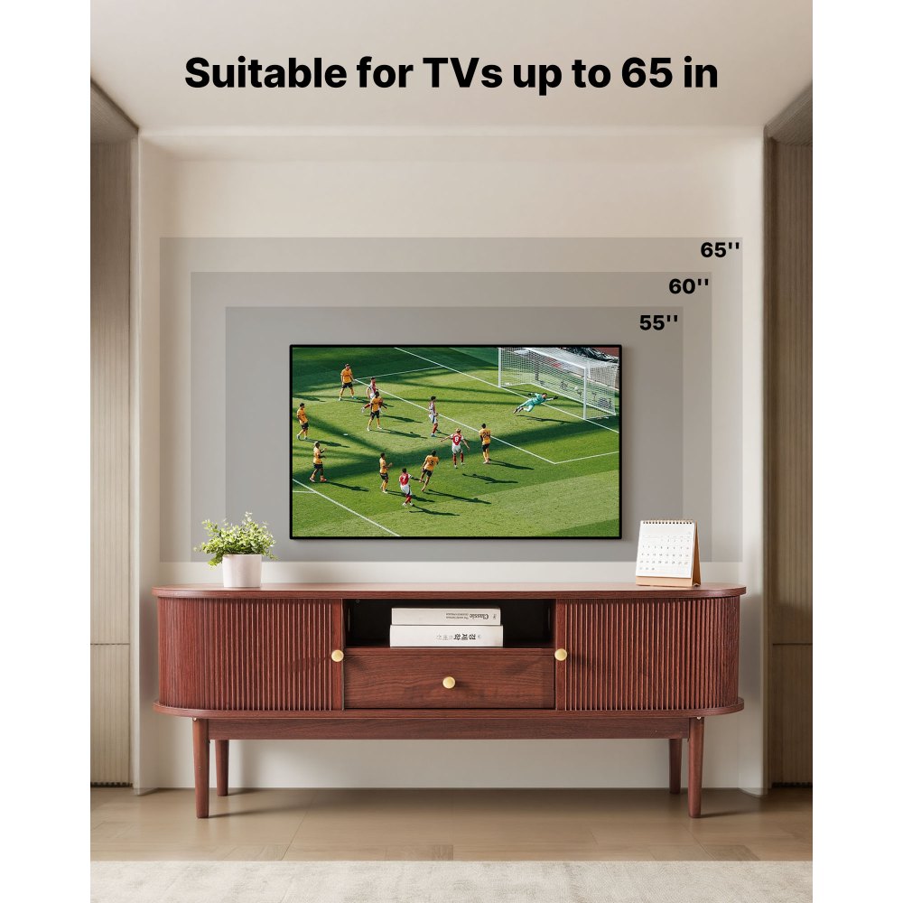 VEVOR TV Stand, Mid Century Modern Entertainment Center for TVs up to 58 in, 350 lbs Load Capacity, TV Media Console Table with Drawer, Open Storage Shelves & Rolling Door for Living Room, Bedroom
