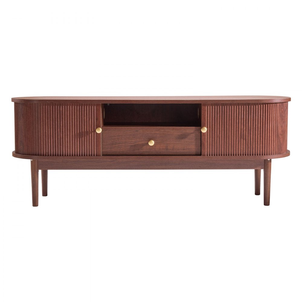 VEVOR TV Stand, Mid Century Modern Entertainment Center for TVs up to 58 in, 350 lbs Load Capacity, TV Media Console Table with Drawer, Open Storage Shelves & Rolling Door for Living Room, Bedroom