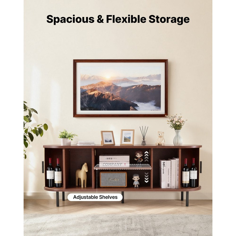 VEVOR TV Stand, Boho Entertainment Center for TVs up to 58 in, 350 lbs Load, TV Media Console Table with Adjustable Storage Shelves & Rolling Door, Television Stand for Living Room, Bedroom, Brown