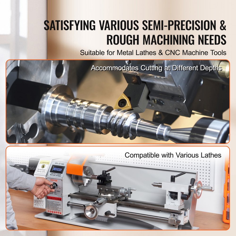 VEVOR 7 Pieces Indexable Lathe Turning Tool Holder, 1/2 in, CNC Heavy-Duty Metal Lathe Cutting Tools, with Tin Coated Carbide Inserts Aluminum Case, for Turning Grooving Threading Cut Off Holders Set