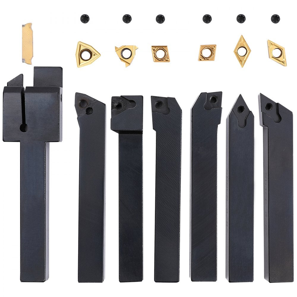 VEVOR 7 Pieces Indexable Lathe Turning Tool Holder, 1/2 in, CNC Heavy-Duty Metal Lathe Cutting Tools, with Tin Coated Carbide Inserts Aluminum Case, for Turning Grooving Threading Cut Off Holders Set